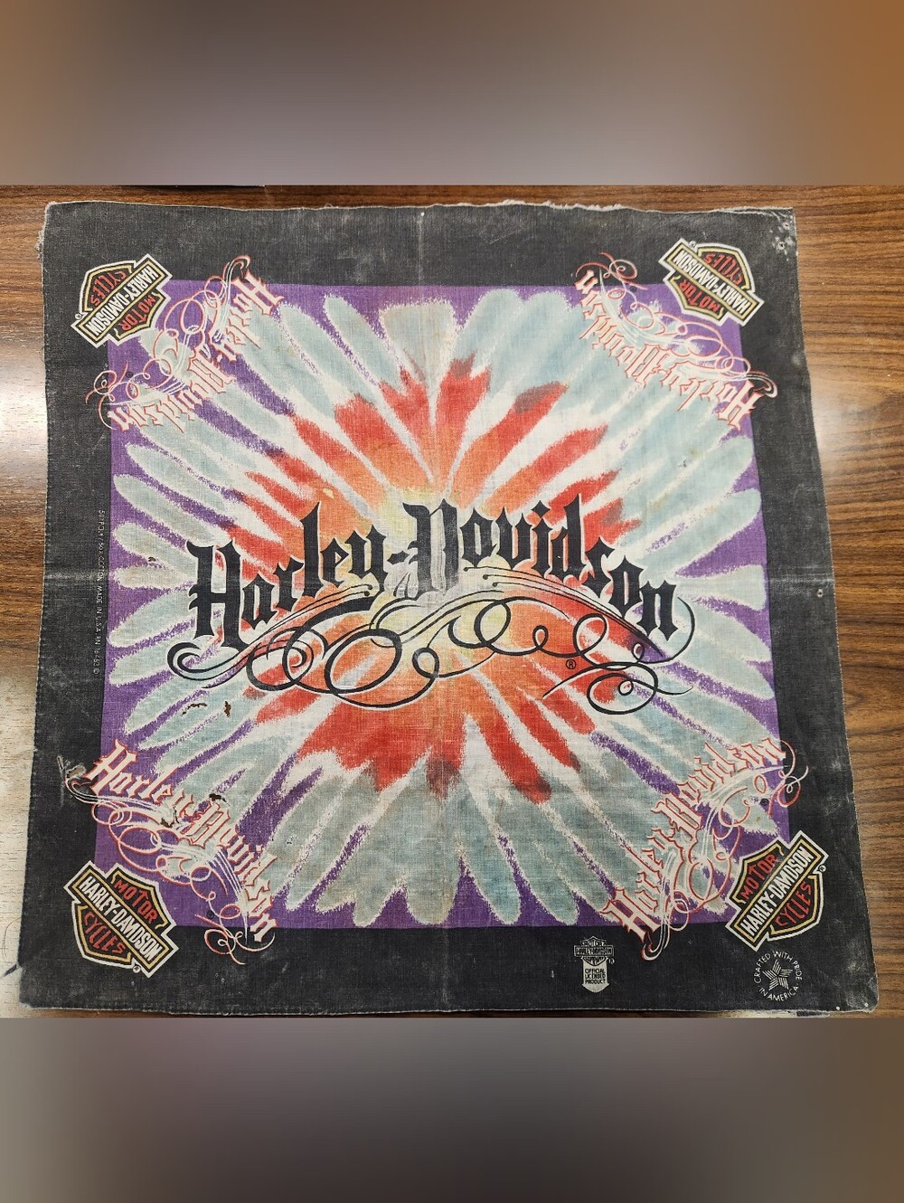 Vintage Harley-Davidson Tie-Dye Sunburst Logo Bandana